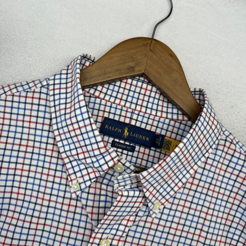 Ralph Lauren Button Down Shirt Mens XL White Tattersall Classic Check Pony Dress